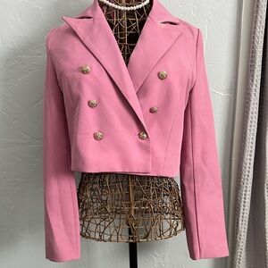 Entro Pink Cropped Blazer with Gold buttons. Mini shoulder pads. Size small